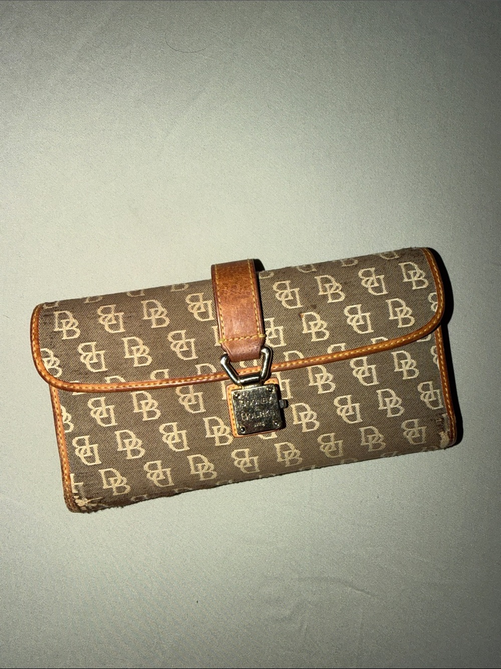 Dooney & Bourke Brown Monogram Satchel with Light Tan Trim - Picture 2 of 6